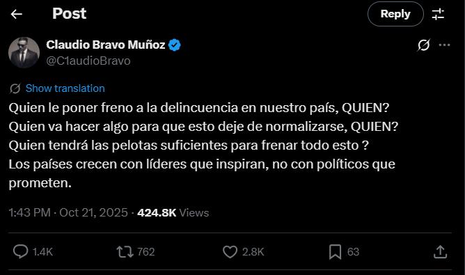 Claudio Bravo compartió potente descargo tras muerte de niño en Recoleta - X