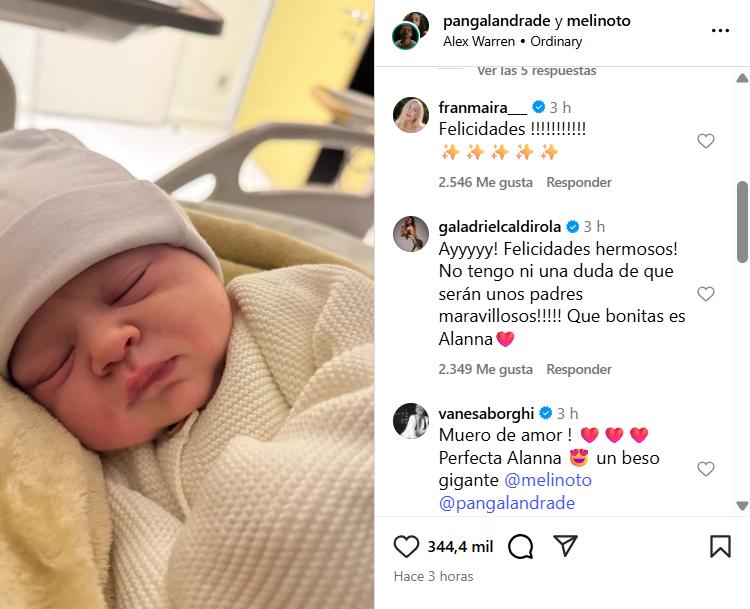 Los mensajes que recibieron Pangal Andrade y Meli Noto tras nacimiento de su hija - Instagram