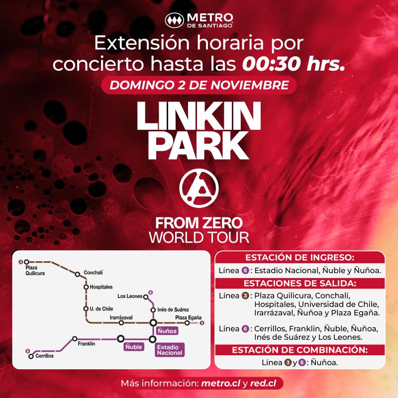 Metro anuncia extensión nocturna por concierto de Linkin Park