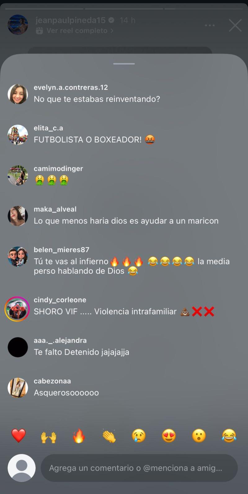 Reacciones a la publicación de Jean Paul Pineda - Instagram