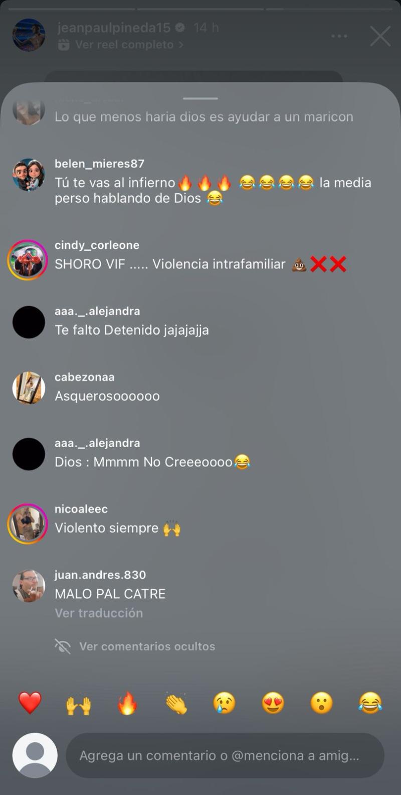 Reacciones a la publicación de Jean Paul Pineda - Instagram