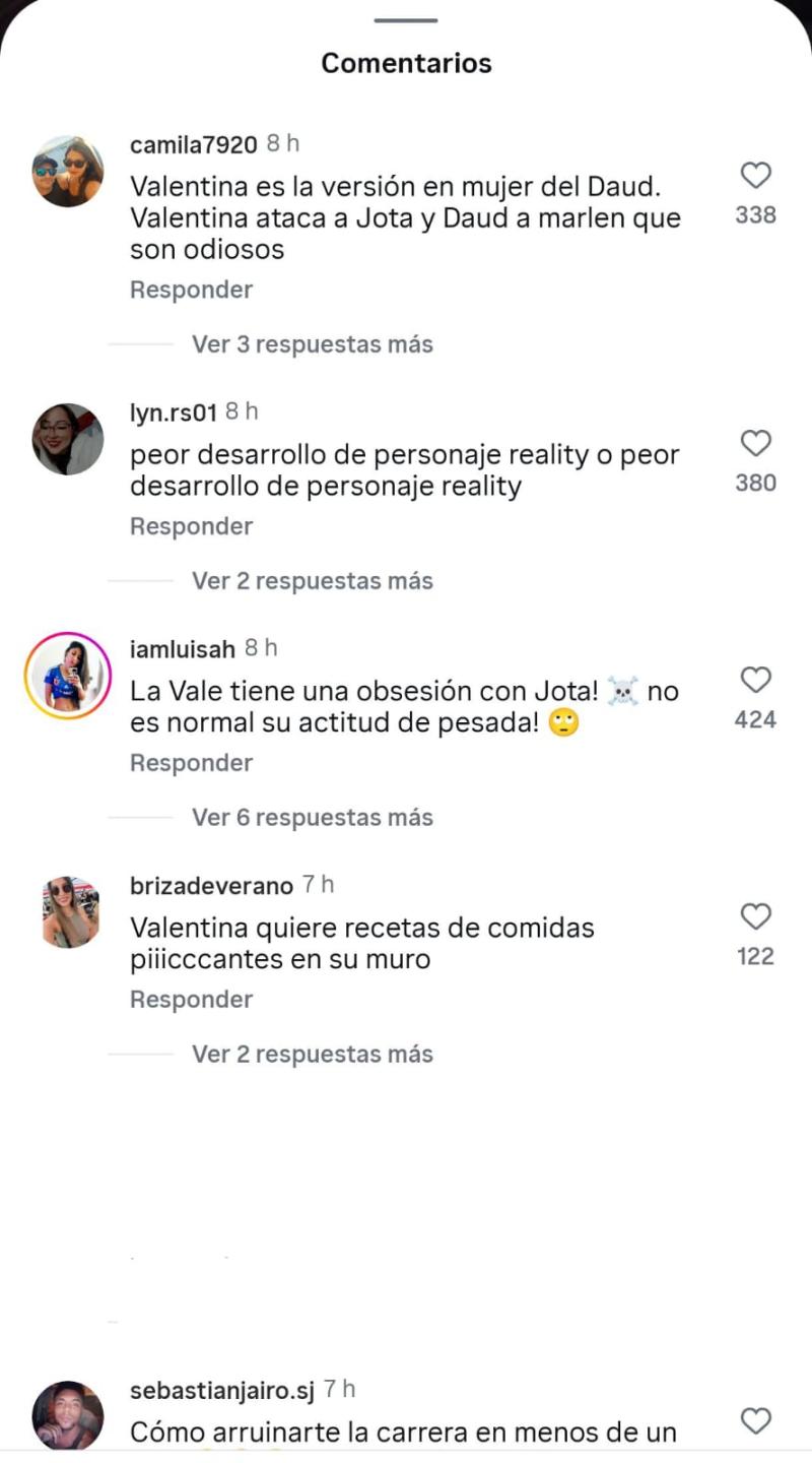 Comentarios contra Valentina