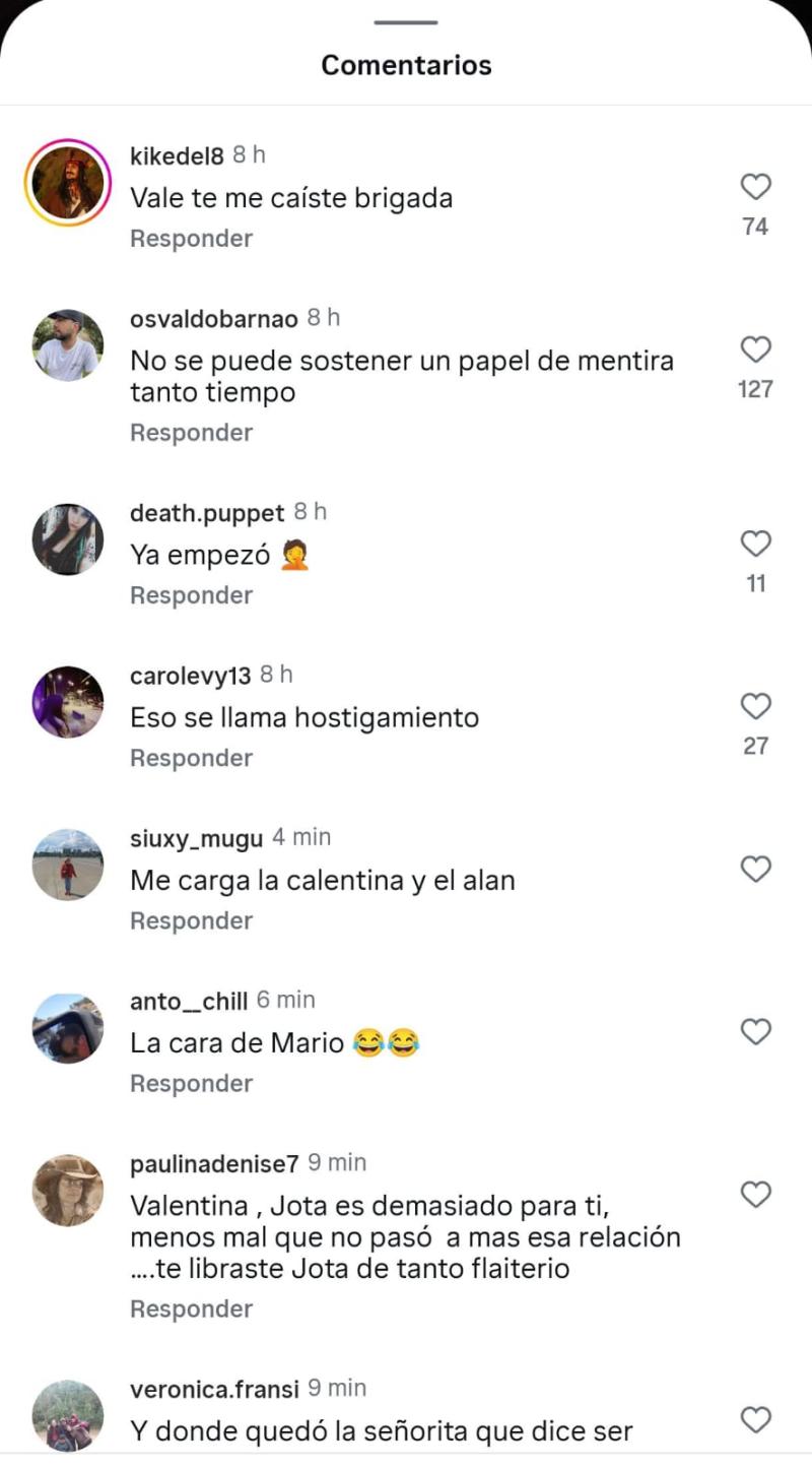 Criticas a Valentina en Instagram