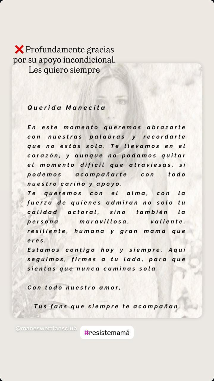 Mane Swett comparte potente mensaje de apoyo - Instagram