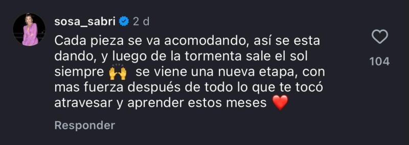 Comentario de Sabrina Sosa - Instagram