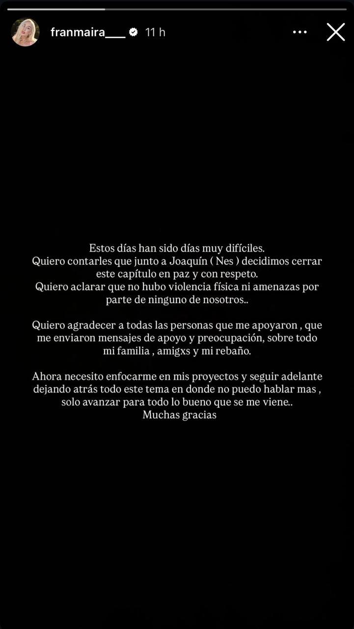 Historia de Fran Maira - Instagram