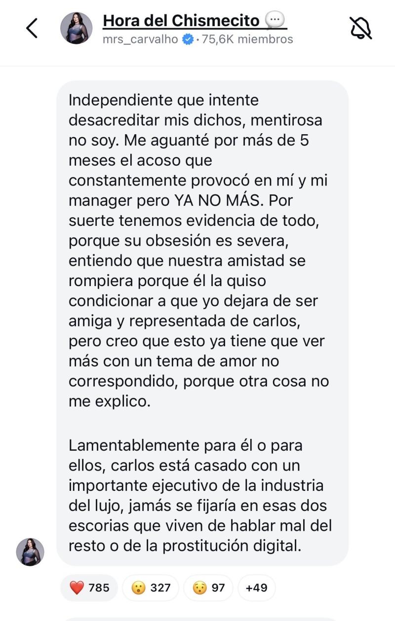 Michelle Carvalho compartió potente descargo contra Danilo 21 - Canal de difusión