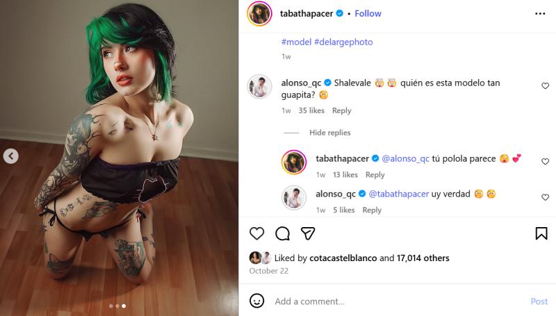 Comentarios entre Alonso Quintero y Tabatha Pacer | Instagram