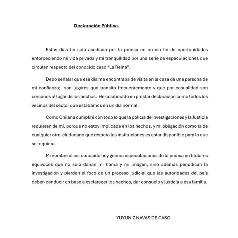 Comunicado Yuyuniz Navas | Instagram