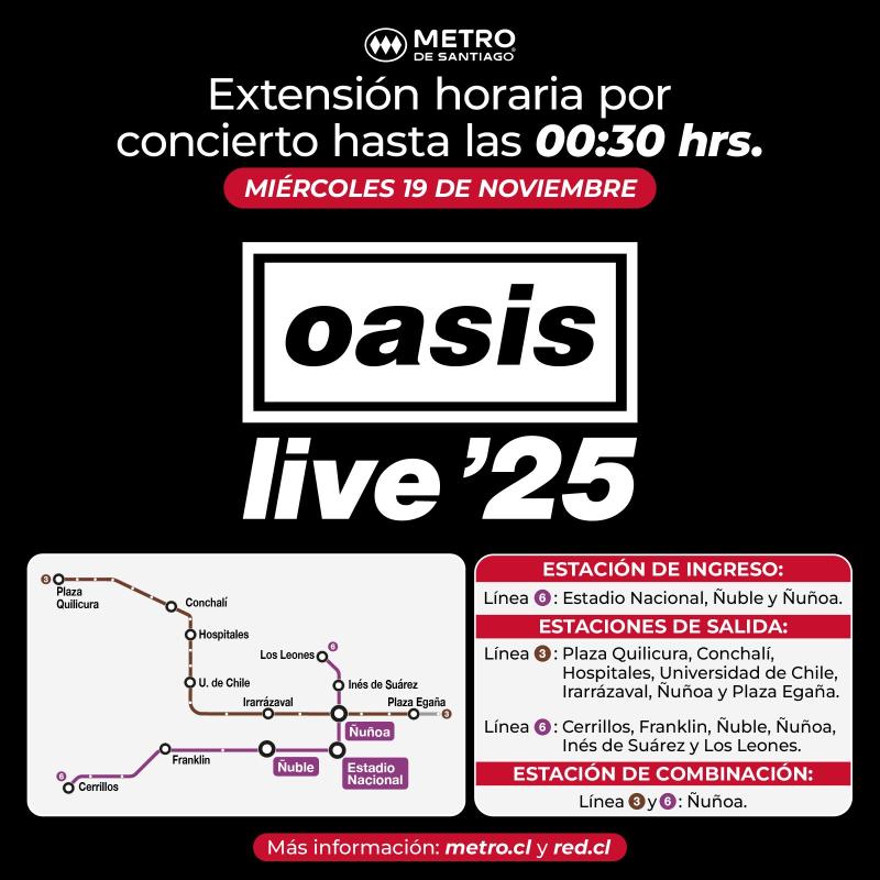 Metro confirma extensión horaria por concierto de Oasis