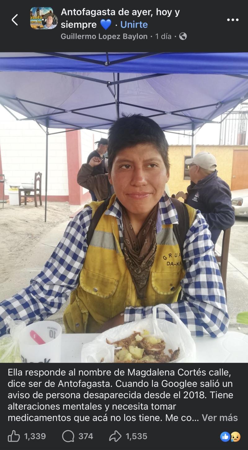 Joven desaparecida en Antofagasta en 2019. Esta foto es del 2025.