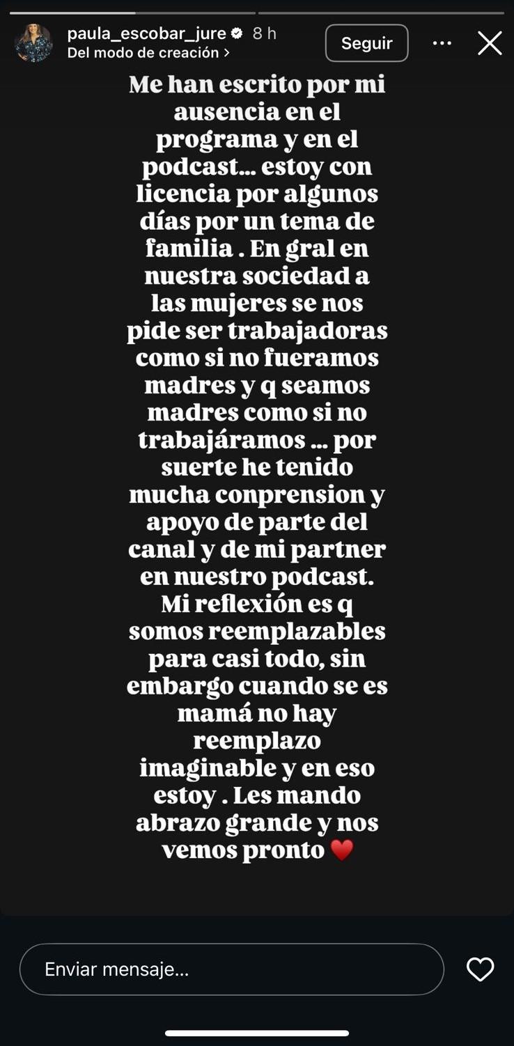 El preocupante anuncio de Paula Escobar en redes sociales - Instagram