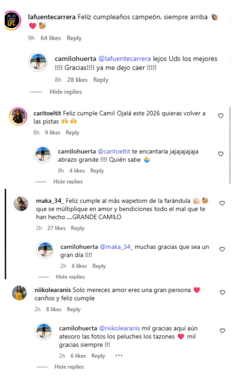Comentarios que Camilo Huerta respondió | Instagram