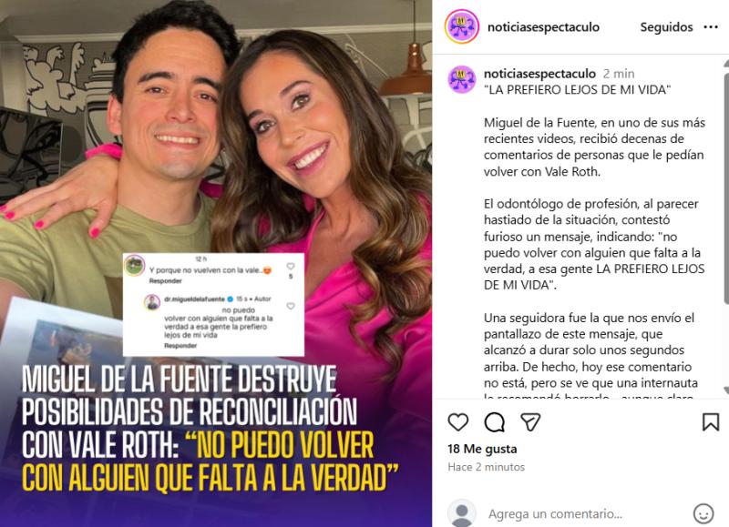 El polémico comentario de Miguel de la Fuente sobre Vale Roth que borró inmediatamente - Créditos: Noticiasespectáculo