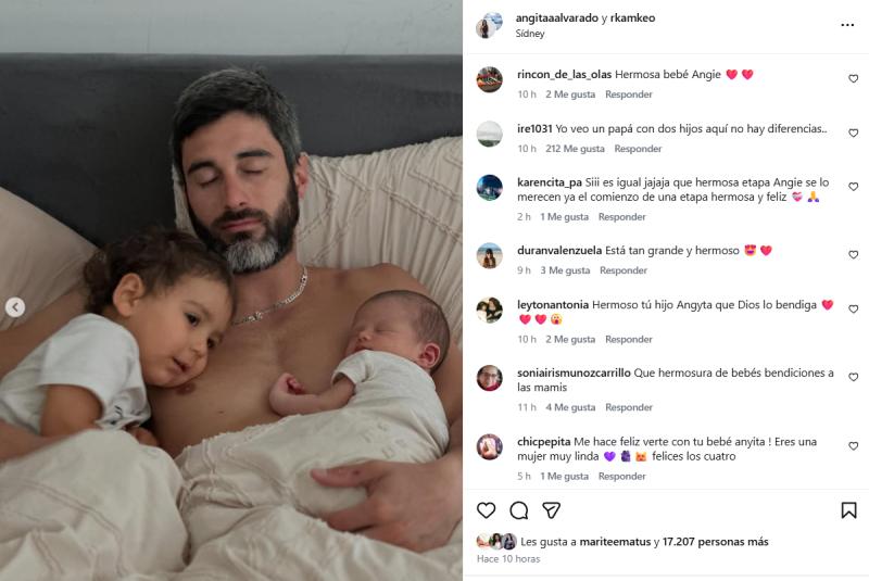 Esposo de Angie Alvarado con su hijo y su sobrino - Instagram