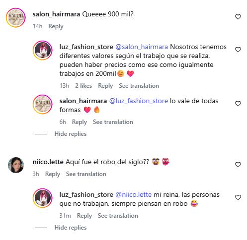 Comentarios a peluquería | Instagram