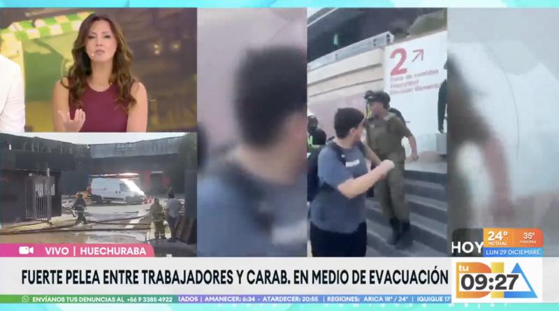 Trabajadores pelean con Carabineros en plena evacuación de Mall Plaza Norte.
