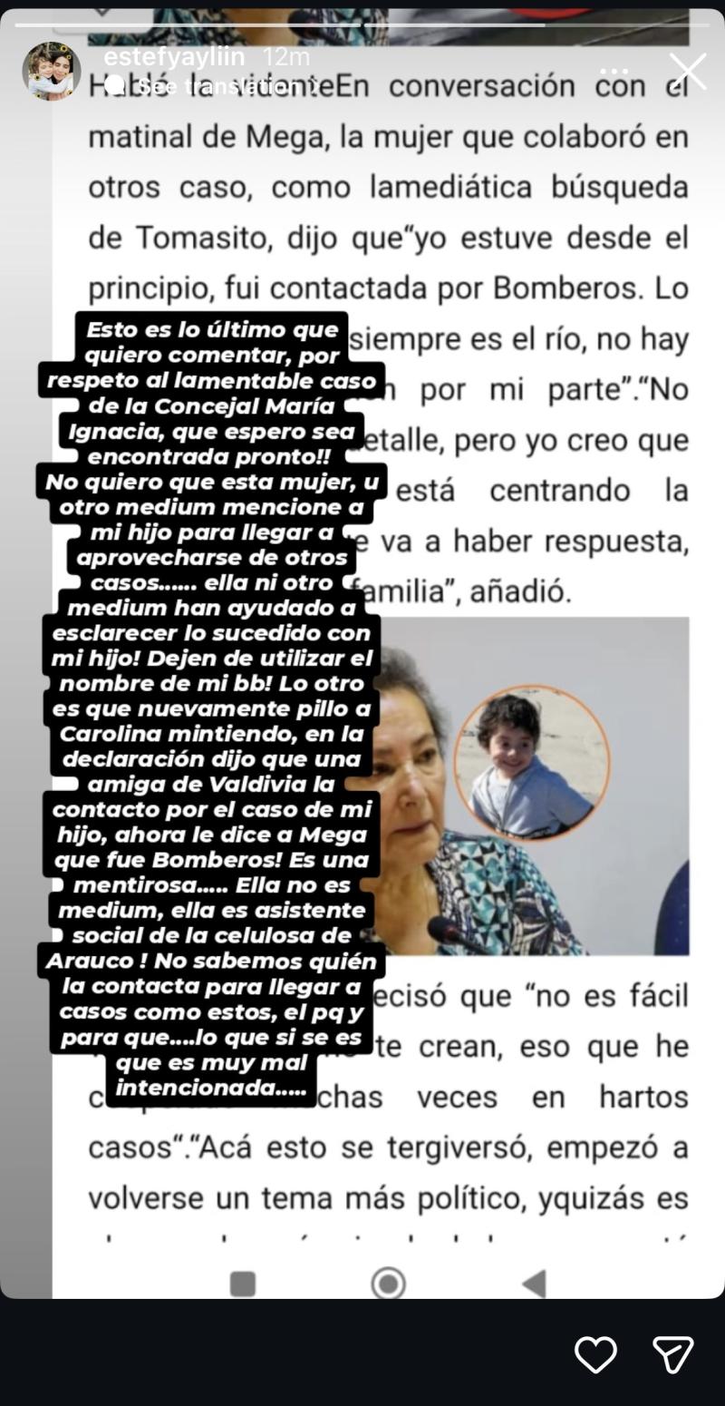 Madre de Tomás Bravo en Instagram.