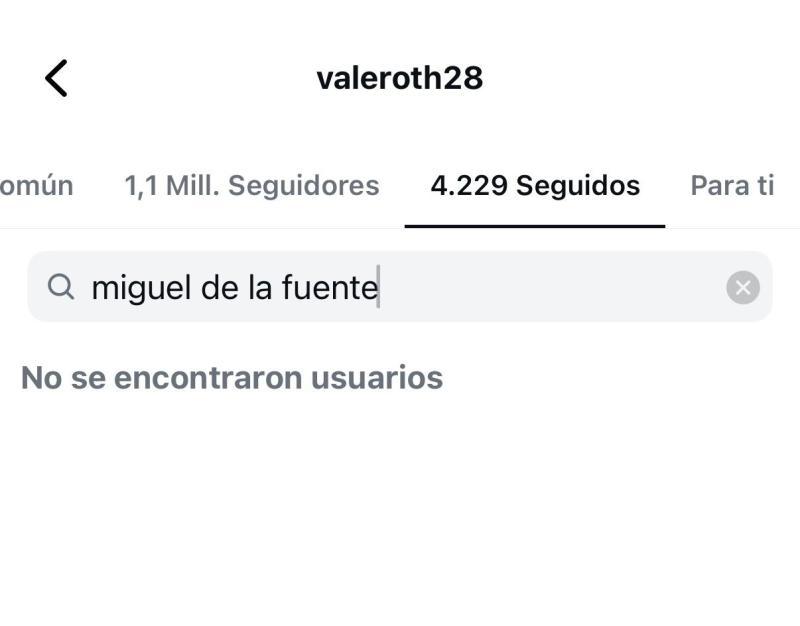 Miguel de la Fuente no sigue a Vale Roth | Instagram