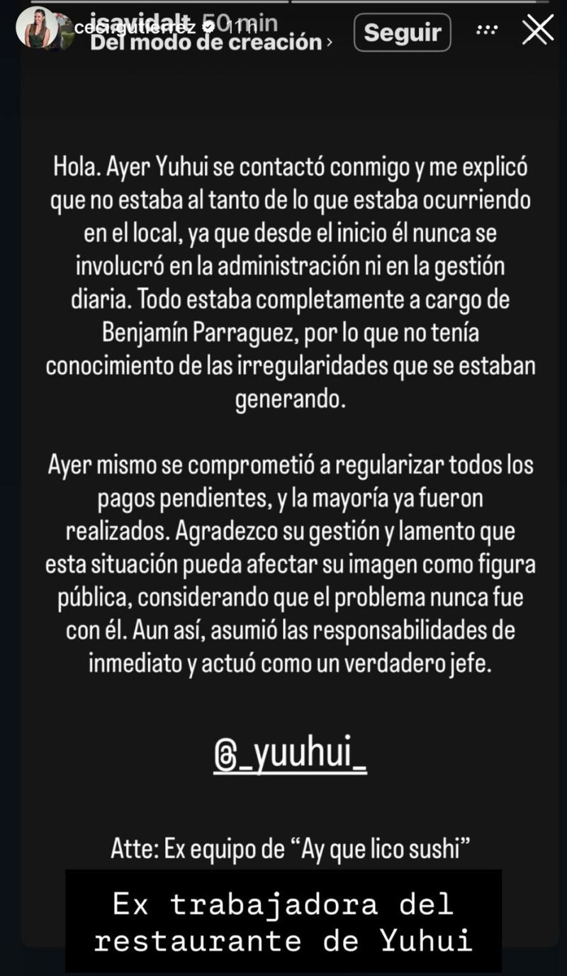 Ex trabajadora local de comida de Yuhui Lee | Fuente: Instagram de Cecilia Gutiérrez