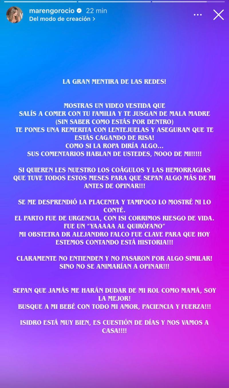 Rocío Marengo se defendió tras polémica por dejar a su hijo recién nacido - Instagram