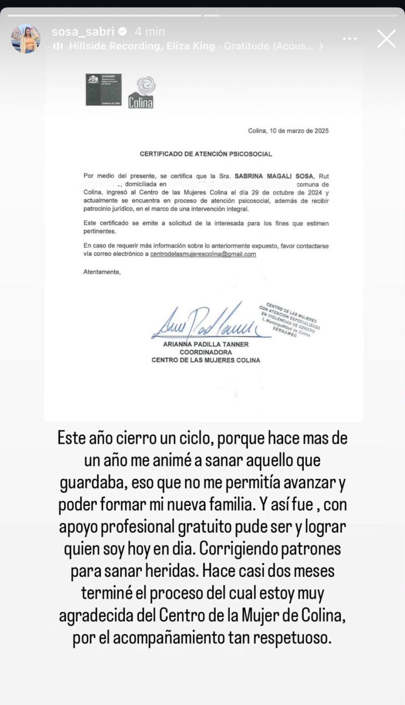 Sabrina Sosa reveló duro proceso personal que enfrentó - Instagram