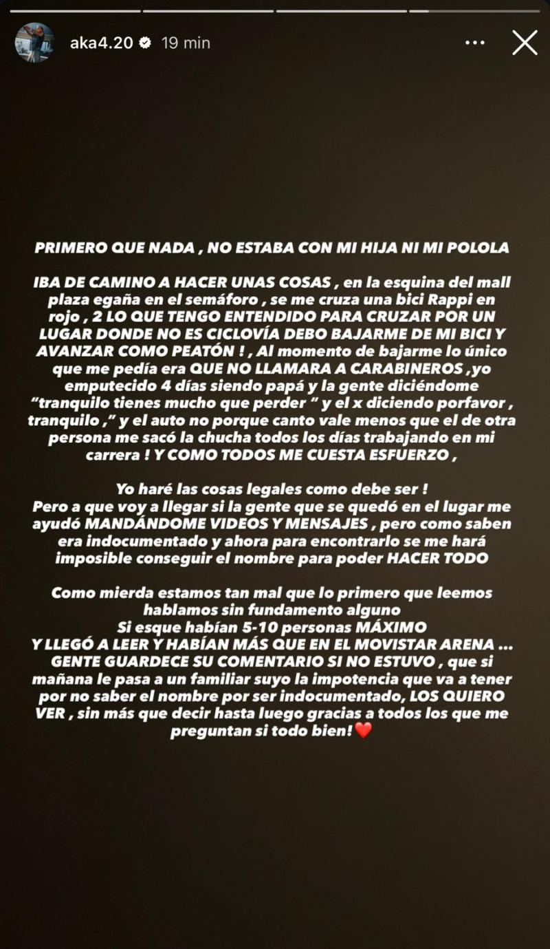 El mensaje con el que se defendió Aka 4:20 tras ser involucrado en atropello - Instagram