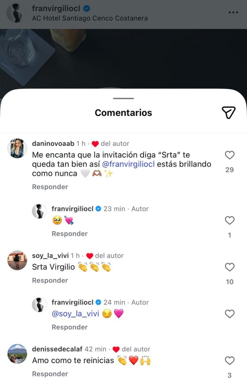 Comentarios en post de Fran Virgilio - Instagram