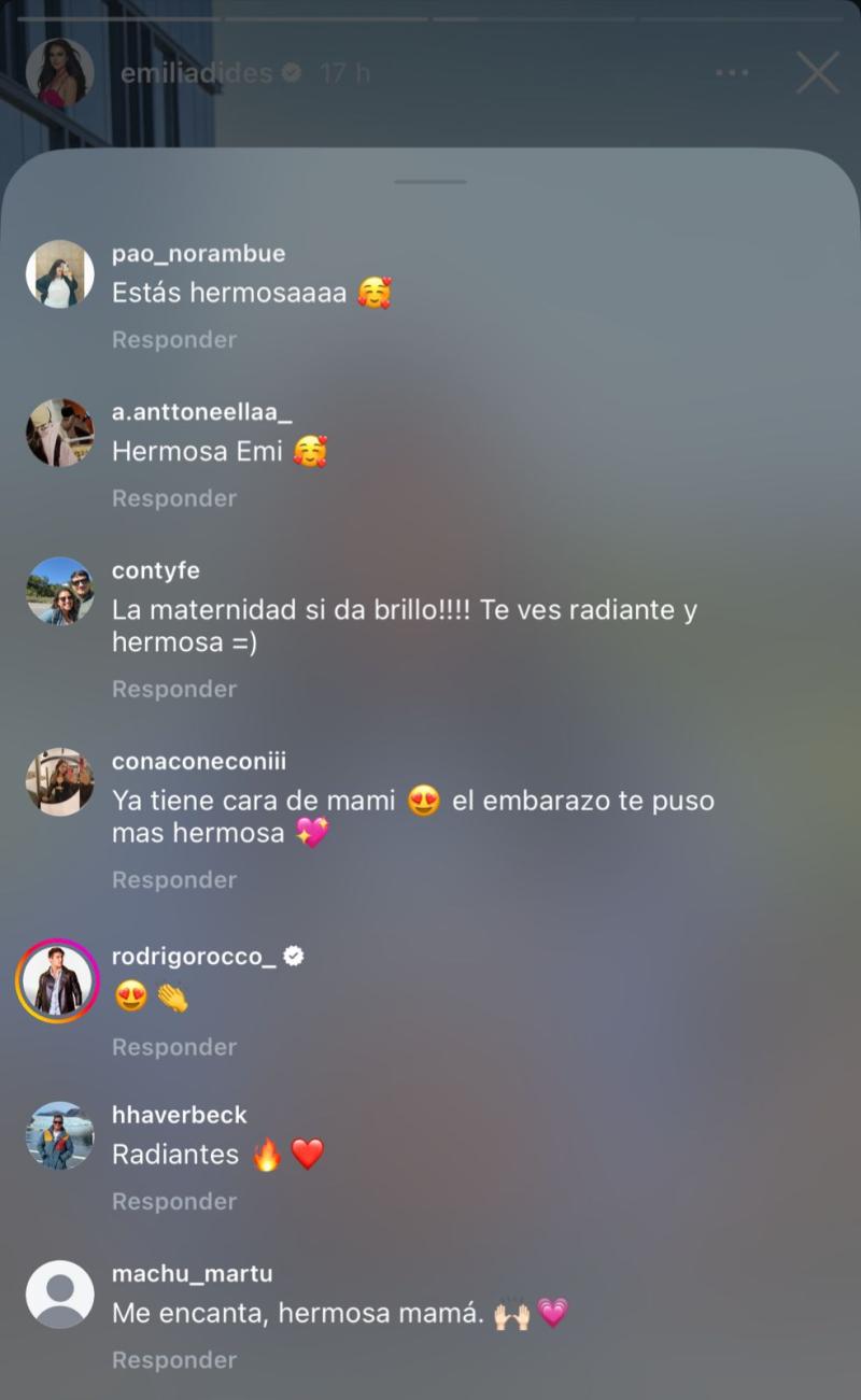 Comentarios en historia de Emilia Dides - Instagram
