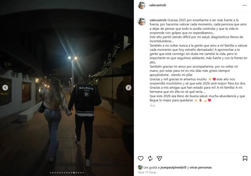 La especial dedicatoria de Valentina Castro a Jean Paul Pineda - Instagram