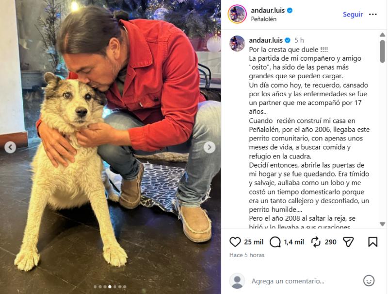 Luis Andaur despidió a su mascota - Instagram