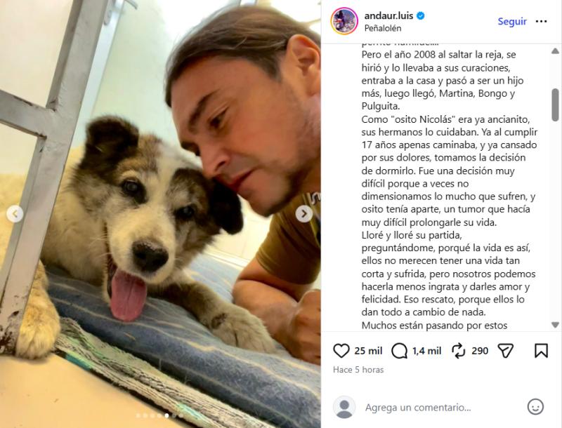 Luis Andaur despidió a su mascota - Instagram