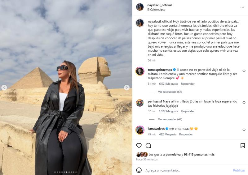 Naya Fácil y su reflexión tras viajar a Egipto - Instagram