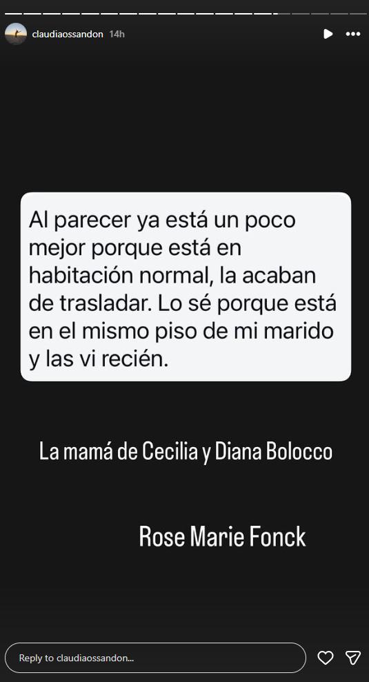 Detalles sobre la salud de la madre de Cecilia y Diana Bolocco | Instagram