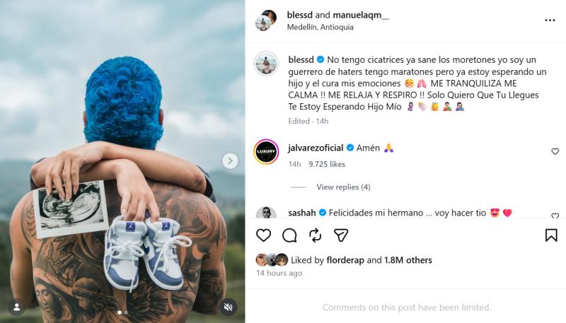 Cantante colombiano Blessd anunció que será padre | Instagram