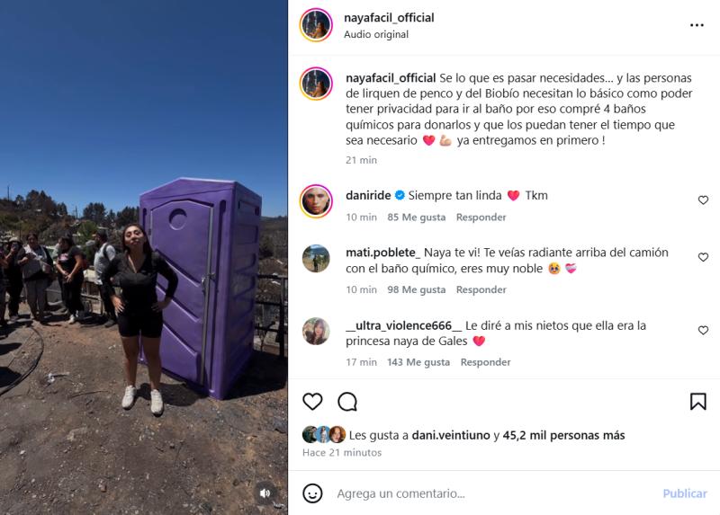 Naya Fácil dona baños químicos a sectores afectados por incendios forestales - Instagram