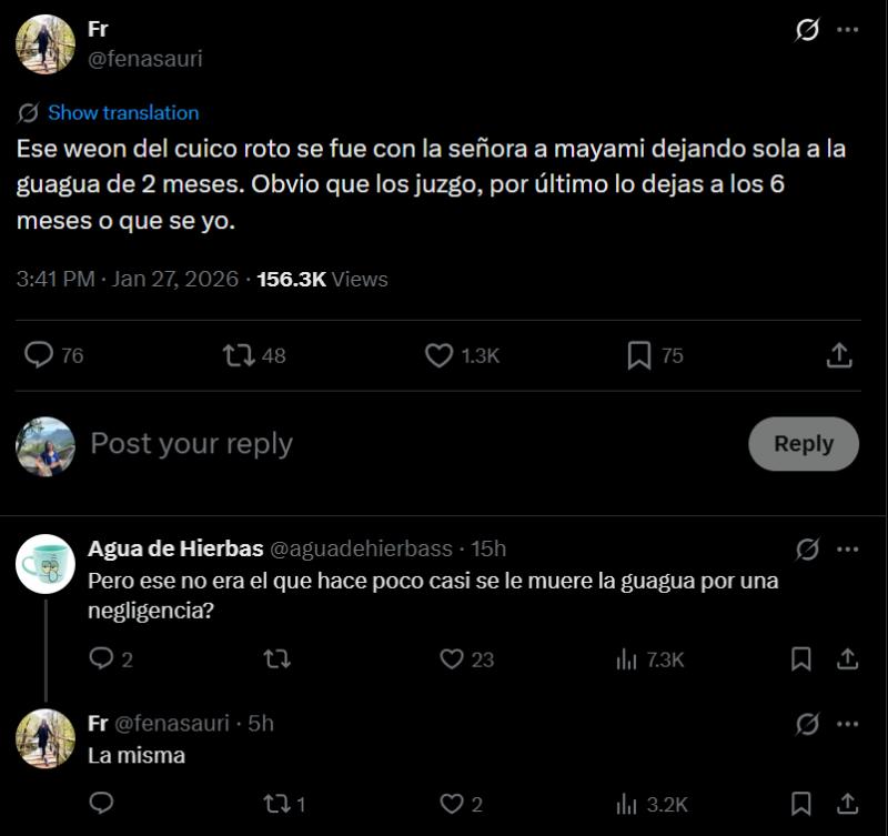 Cuico Roto criticado por dejar en Chile a su bebé de 2 meses - X