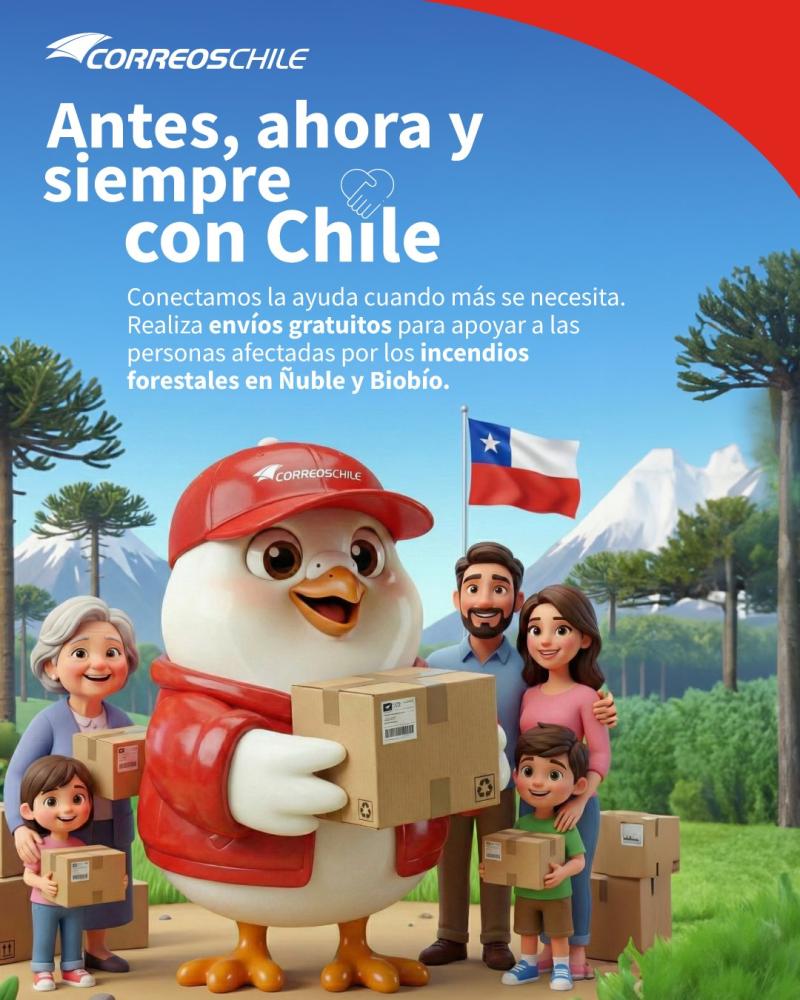 Correos de Chile anuncia envíos GRATIS a comunas afectadas por incendios forestales