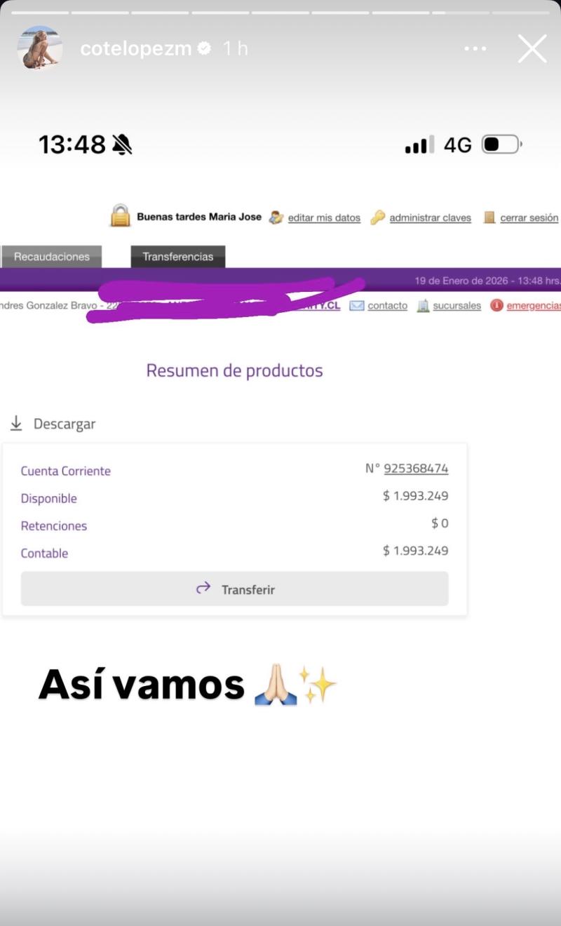 Coté López en Instagram - realiza colecta para ayudar a víctimas de incendios.