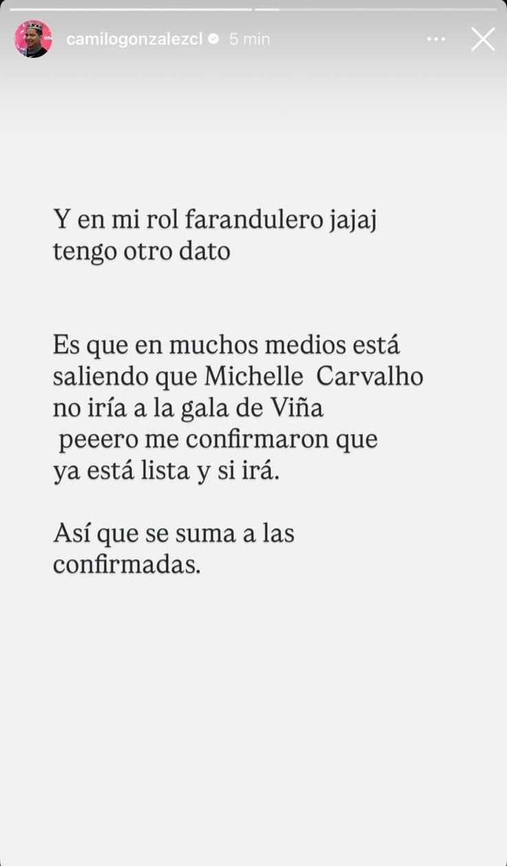 Camilo González descartó que Michelle Carvalho no será invitada a la Gala de Viña 2026 - Instagram