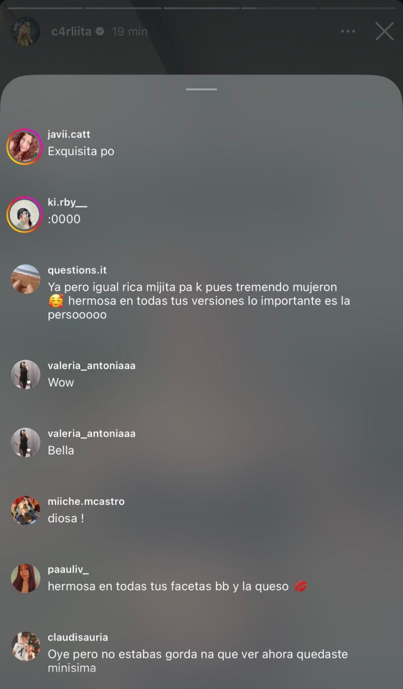 Reacciones de los fanáticos de Carlita Inostroza - Instagram