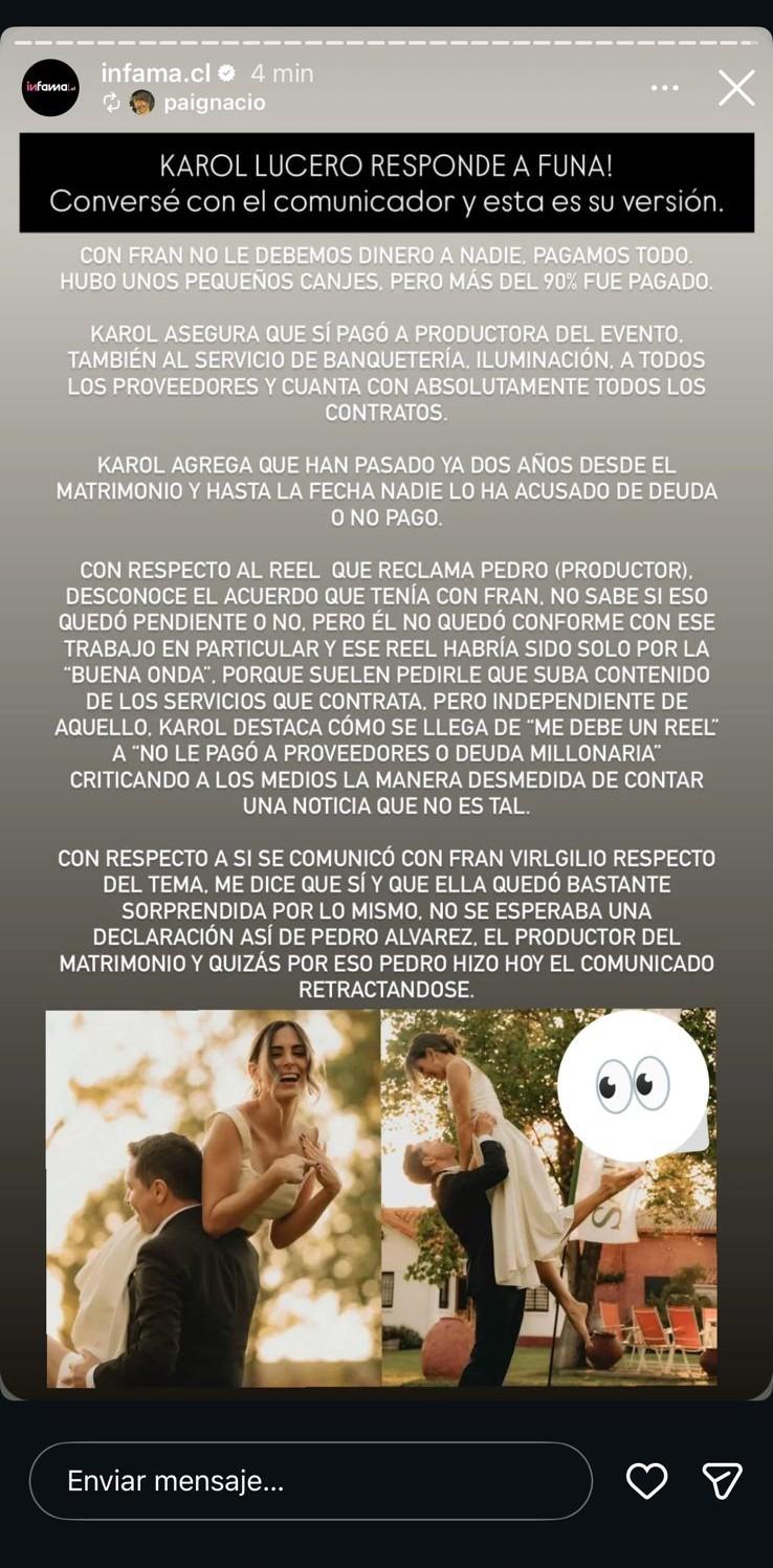 Karol Lucero responde a polémica funa por supuesta deuda de su matrimonio - Instagram