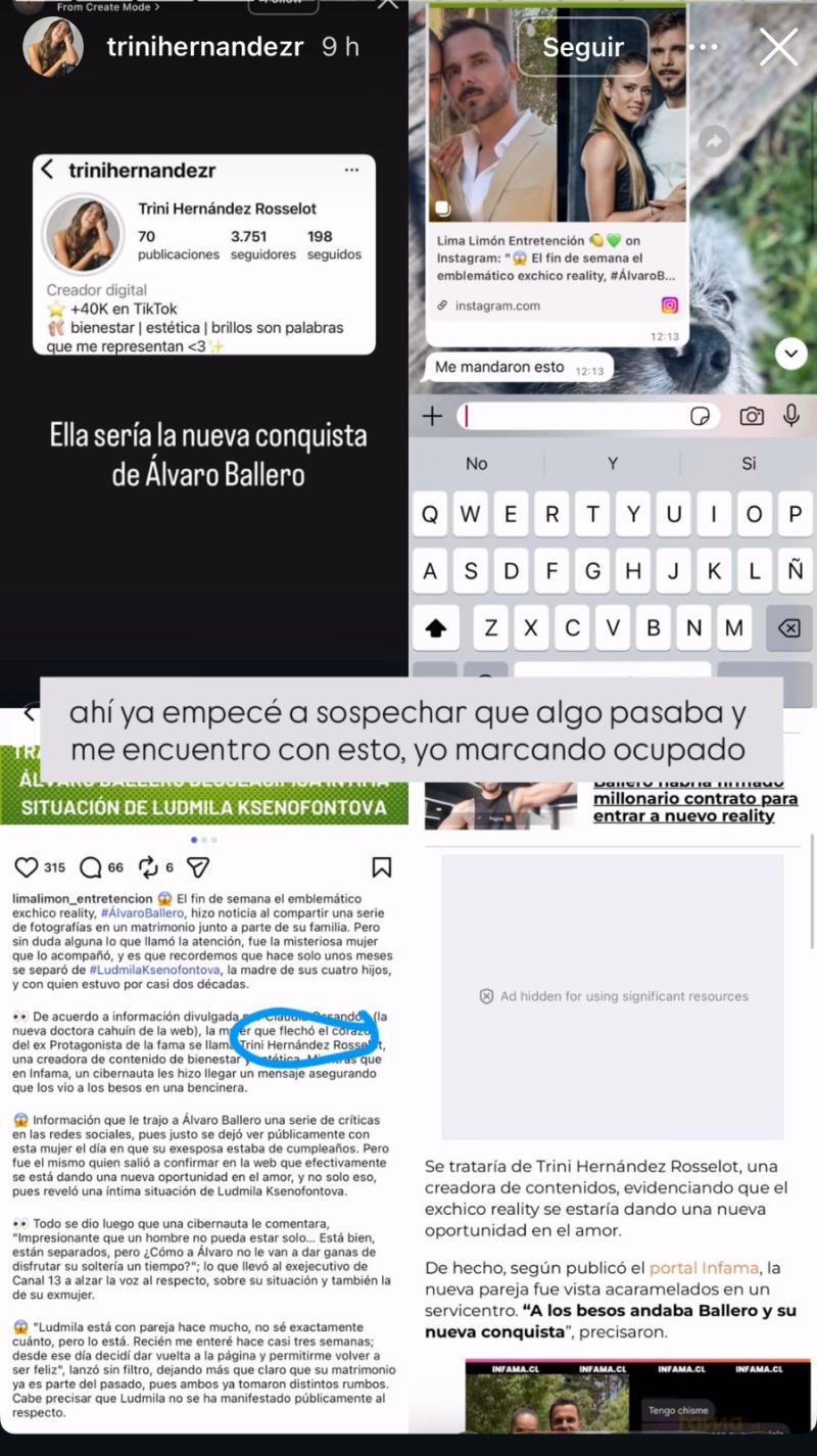 Historia de Trinidad Hérnandez sobre Álvaro Ballero | Instagram