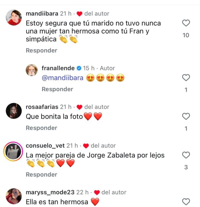 Comentarios en post de Jorge Zabaleta y Francisca Allende | Instagram