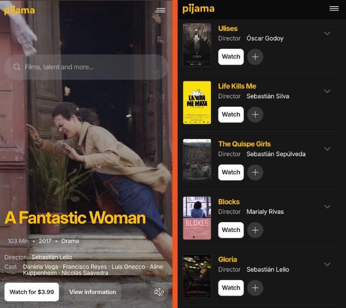 Pijama, plataforma de streaming de Juan de Dios y Pablo Larraín. Créditos: Captura.