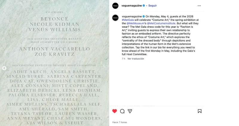 Met Gala 2026 anuncia a su Comité Organizador