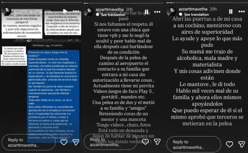 Azzaratt Maveth en picada contra su expareja | Instagram