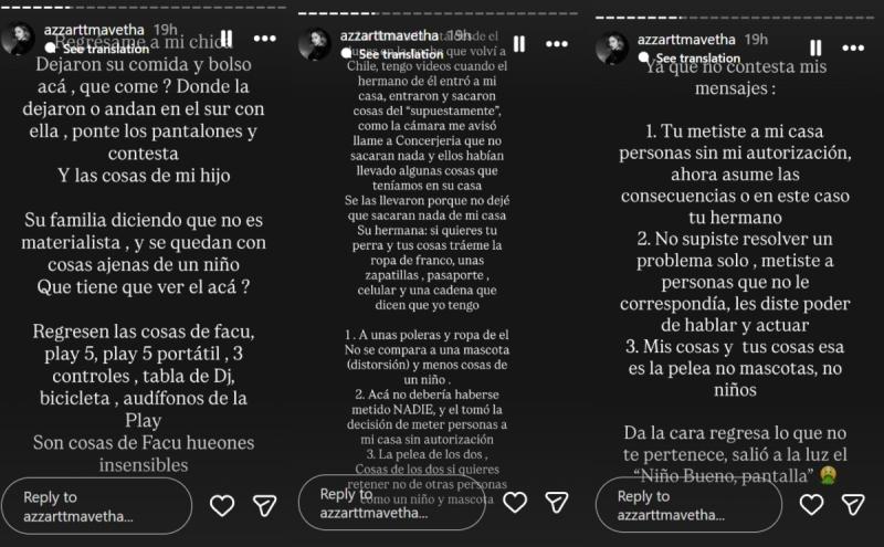 Azzaratt Maveth en picada contra su expareja | Instagram