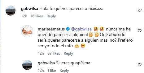 Algunos de los comentarios que recibió Marité Matus | Instagram