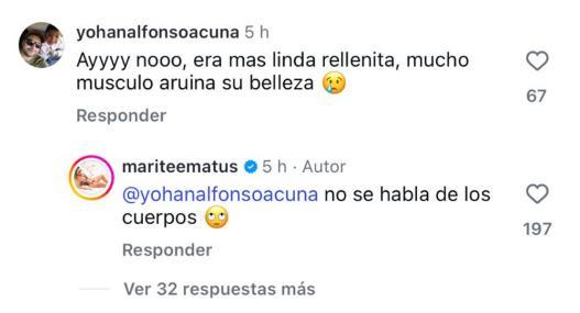 Algunos de los comentarios que recibió Marité Matus | Instagram